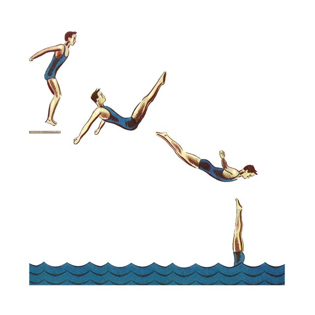 Back Jack Knife Dive Linen Pillow 20" x 20" Hidden zipper in back Feather down fill Corded finish Major diving...