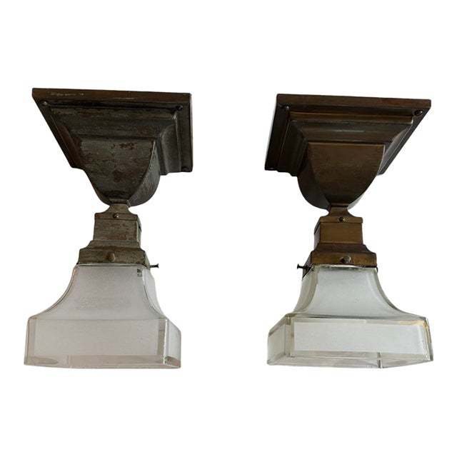 Antique Mission Style Flush Mount Ceiling Lights - A Pair For Sale