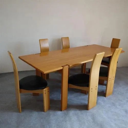 Wood Vintage Table and Chairs by Afra and Tobia Scarpa, 1980s, Set of 7 For Sale - Image 7 of 11