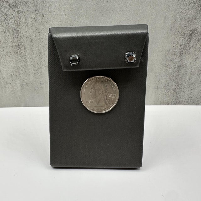 Black Diamond Stud Earrings in 10kt White Gold – 2ctw, 4 Prong, New, A Pair For Sale - Image 4 of 5