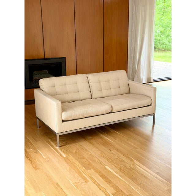Vintage Florence Knoll Relaxed Two Seater Sofa and Chair Neutral Ivory - Set of 2 For Sale - Image 15 of 18