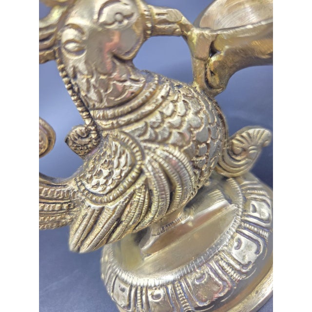 Metal Handcrafted Brass Peacock Diya For Sale - Image 7 of 18