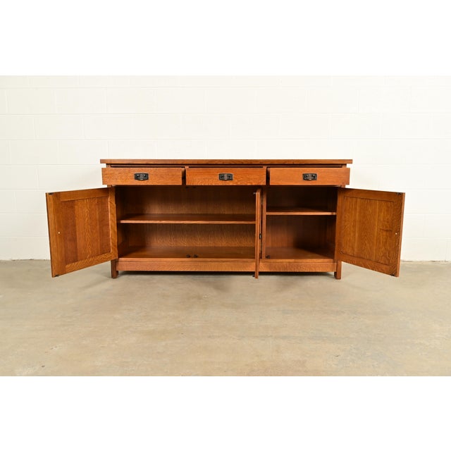 Late 20th Century L. & J. G. Stickley Mission Oak Arts & Crafts Sideboard or Bar Cabinet For Sale - Image 5 of 18
