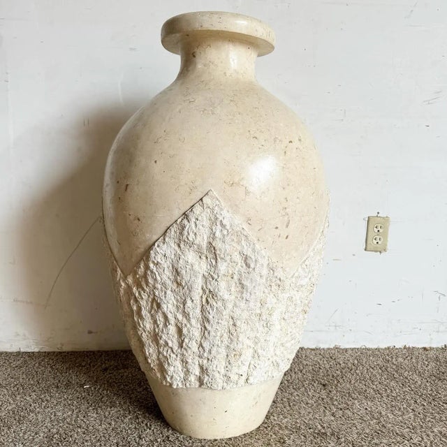 1980s Postmodern Polished and Raw Tessellated Stone Floor Vase For Sale - Image 5 of 8