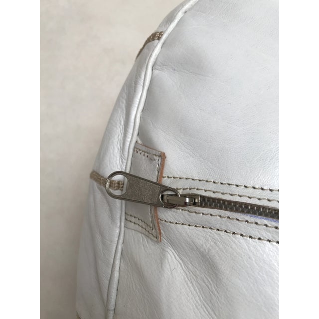 White Moroccan Leather Moroccan Pouf Cover For Sale - Image 8 of 9