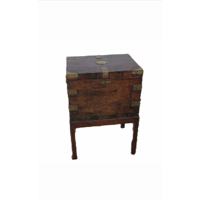 Campaign Late 18th Century Brass-Bound Campaign Chest on Stand With Engraved Plaque For Sale - Image 3 of 8