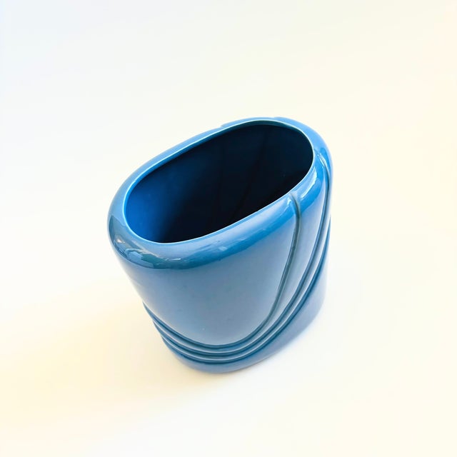 Postmodern Postmodern Embossed Periwinkle Ceramic Vase For Sale - Image 3 of 9