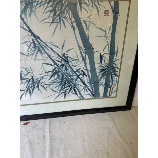 1970s Asian Bamboo Painting in Frame For Sale - Image 4 of 9