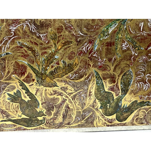 Glass of Glass Mirror Eglomized Birds of Paradise, 1950s For Sale - Image 4 of 14