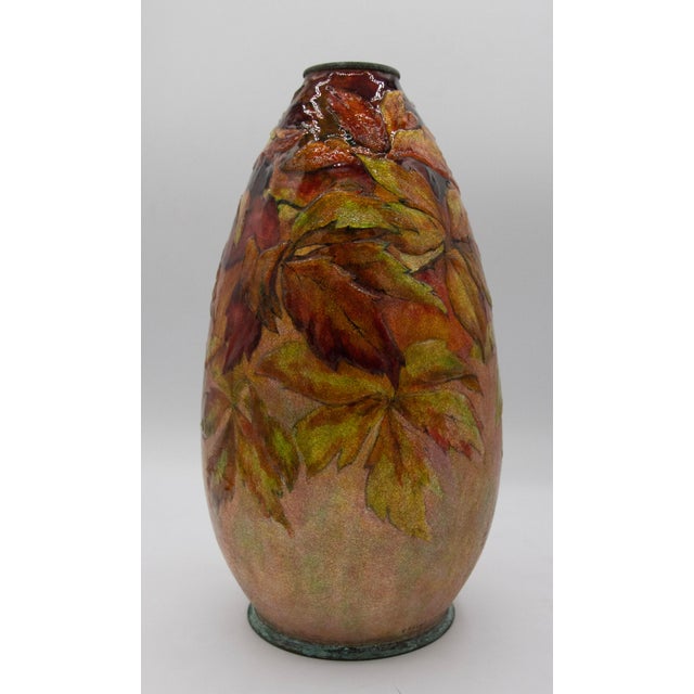 Art Nouveau 1950s Camille Faure for Limoges Polychrome Enameled Vase - 11" - Signed For Sale - Image 3 of 4