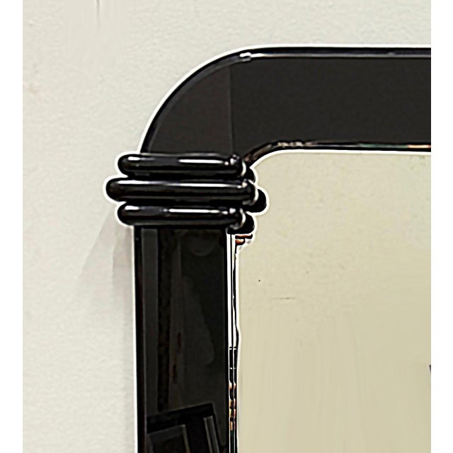 Art Deco Postmodern Art Deco Revival Black Lacquer Wood Mirror For Sale - Image 3 of 8