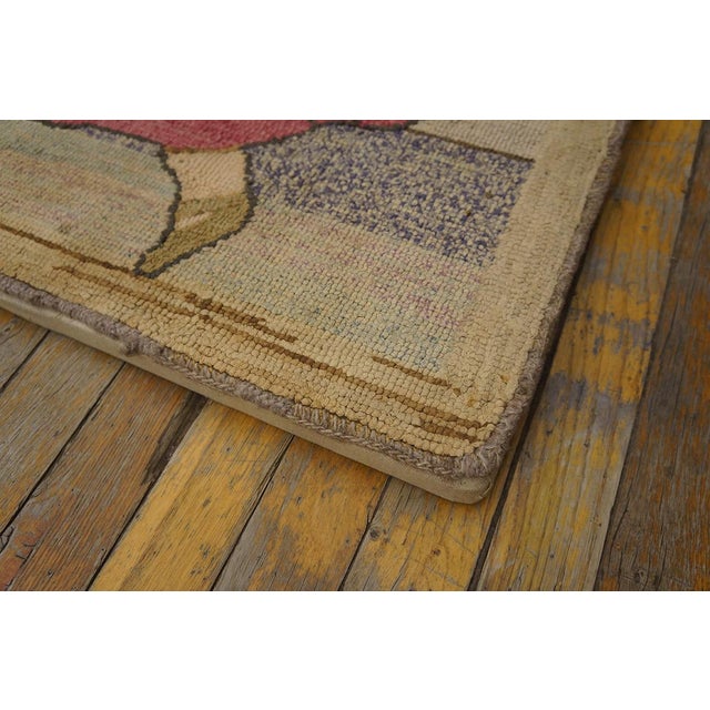 1930s 1930s Ivory Scene Folk Art Antique American Hooked Rug 2'2" X4'2" Handknotted Wool Carpet For Sale - Image 5 of 6