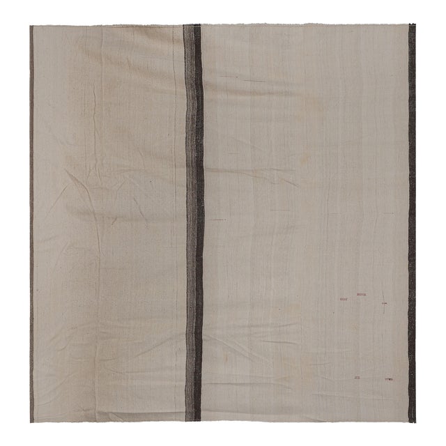 White Vintage Modern Turkish Hemp Kilim Rug 11'6'' X 11'5'' For Sale