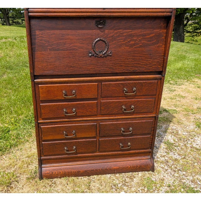 Antique Quartersawn Oak 5 Sections Stacking Barrister Bookcase With Desk 1900s For Sale - Image 10 of 18