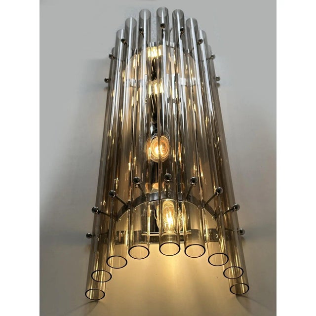 Smoked-Fumé Glass Pipe Wall Sconces by Simoeng, Set of 2 For Sale - Image 4 of 8