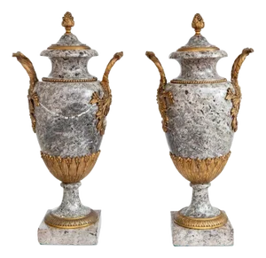 Louis XVI Style Gilt Bronze and Granite Urns, Pair