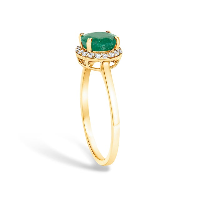 Early 21st Century 10K Yellow Gold Green Emerald and 1/10 Cttw Diamond Halo Ring, Size 6.5 For Sale - Image 5 of 7