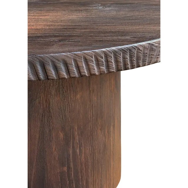 Contemporary Round Solid Teak Wood Sofa Table, Modern Organic, Stunning Wood Textures, Burnt For Sale - Image 3 of 6