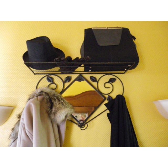 Wall-Mounted Coat Rack with Three Hooks and Central Mirror, 1960s For Sale - Image 3 of 11