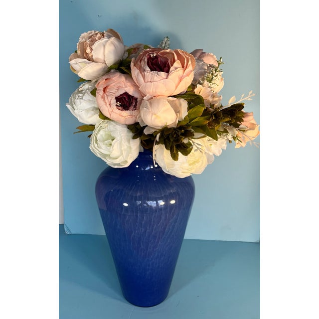 Glass Murano Blue Ruffled Art Glass Vase For Sale - Image 7 of 12