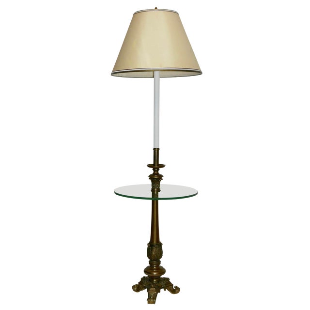Vintage Brass And Glass Floor Lamp With Table