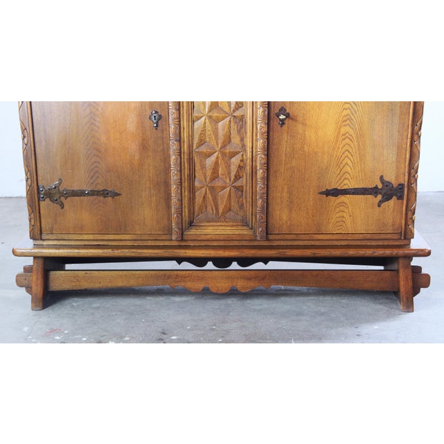 Vintage Baroque Brutalist Danish Oak Cabinet, 1960s For Sale - Image 15 of 18