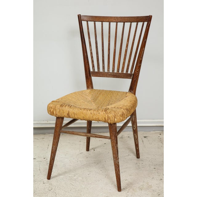 Set of 4 Italian Cerused Oak Chairs With Rushed Seats For Sale - Image 4 of 12