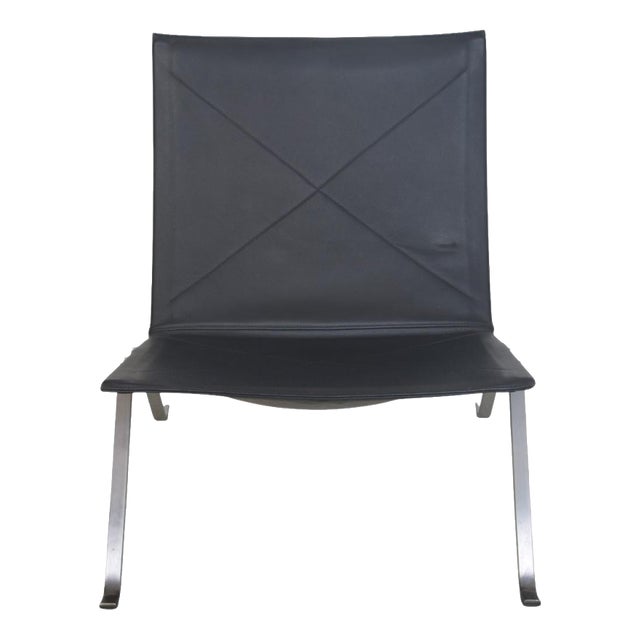 Vintage PK22 Chair in Black Aura Leather by Poul Kjærholm, 2000s For Sale