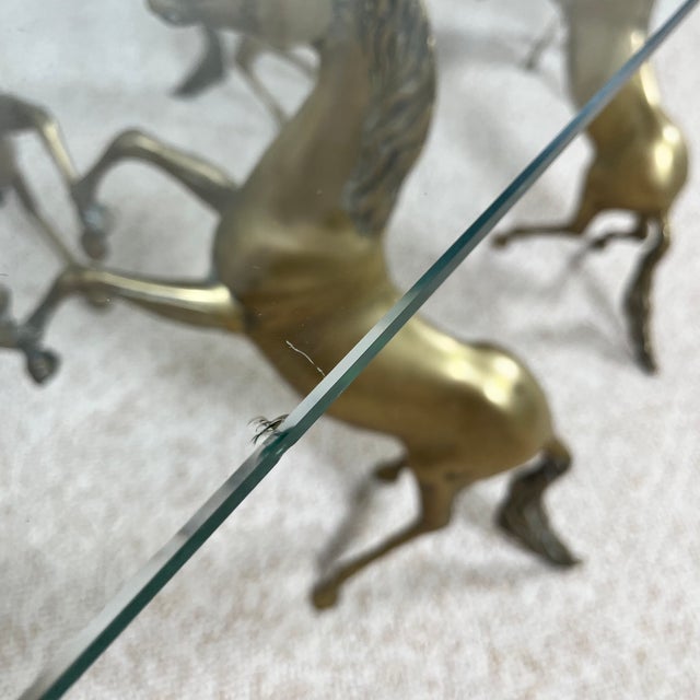 Hollywood Regency Style Coffee Table with Patinated Brass Horses and Glass Top, 1970 For Sale - Image 16 of 18