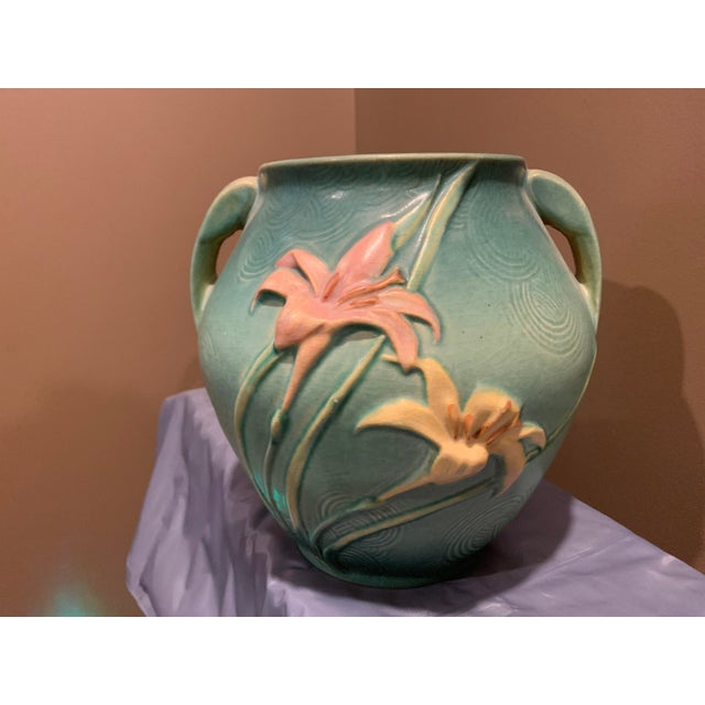 Roseville Zephyr Lily Vintage Arts and Crafts Pottery. No chips, mild crazing on body of pot. This was originally a cookie...