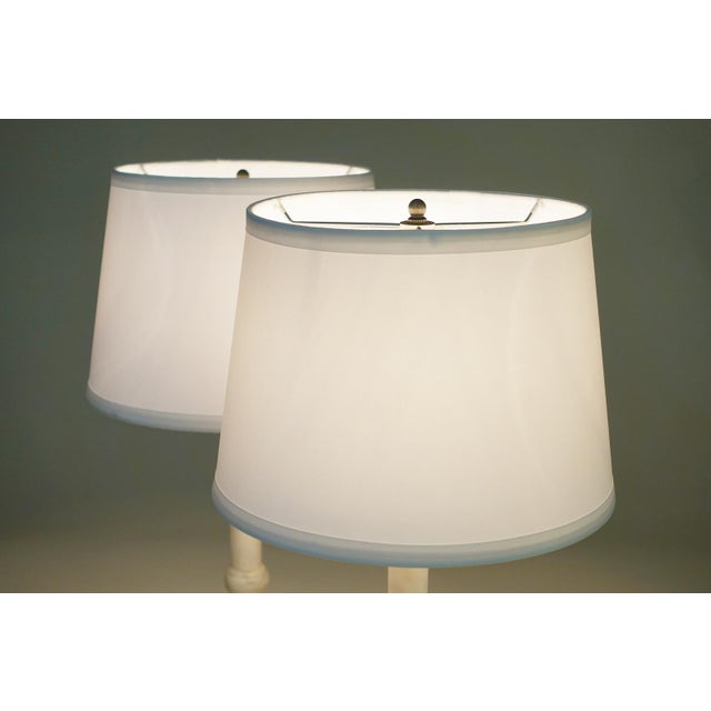 1930s Art Deco Streamline Alabaster Marble Brass Candlestick Table Lamps Italy - a Pair For Sale - Image 11 of 13