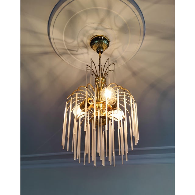Vintage Brass Chandelier Milk Glass Rods Ceiling Light For Sale - Image 14 of 14