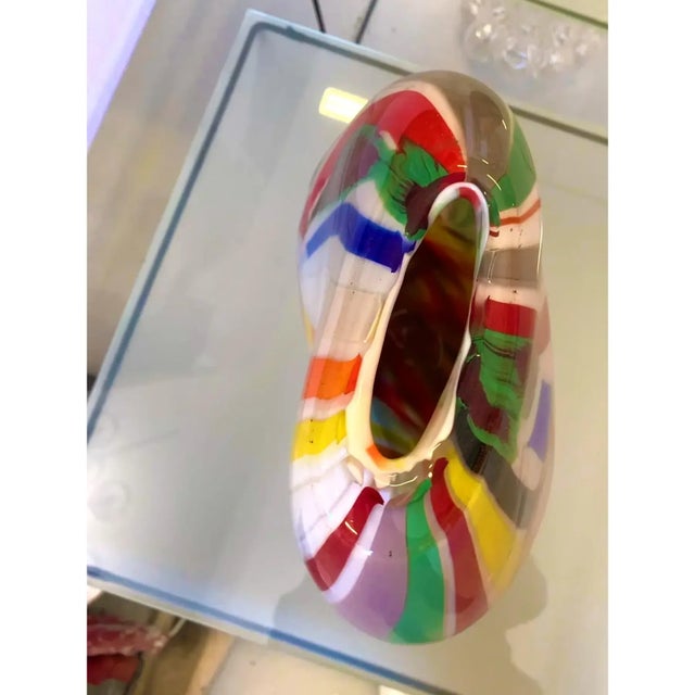 Murano Abstract Vase in Milky-White Murano-Inspired Glass With Multicolored Reeds For Sale - Image 4 of 8