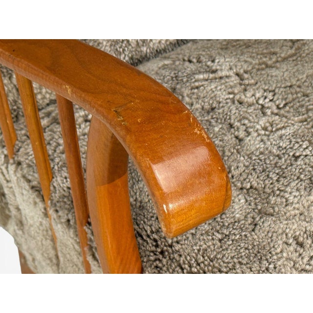 Swedish Modern, Lounge Chairs, Elm, Gray Shearling, Sweden, 1940s For Sale - Image 15 of 16