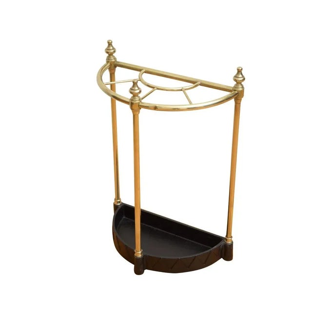 Brown English Brass Demi Lune Umbrella Stand, 1960 For Sale - Image 8 of 9