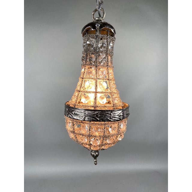Silver 1980s French Louis XVI Silver Bronze Basket Chandelier 1Pc For Sale - Image 8 of 8