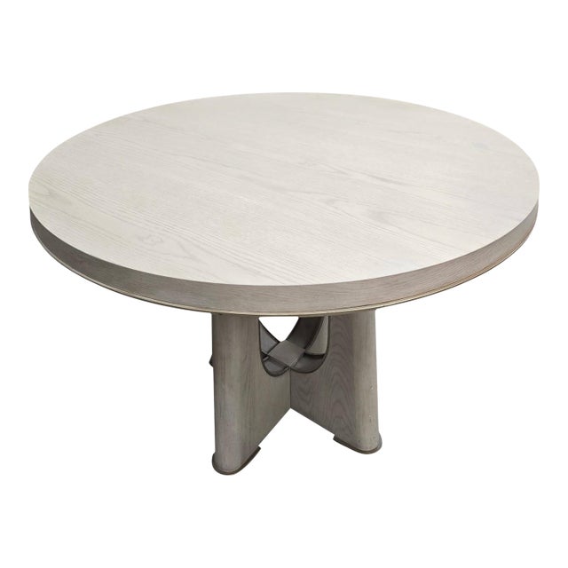 Contemporary White Cerused Oak Round Accent Table by Beautiter Home For Sale