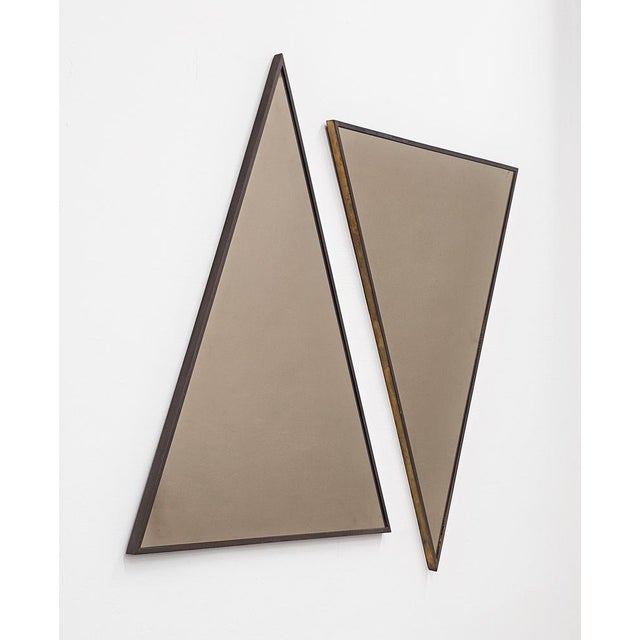 Mid-Century Modern Triangular Tinted Mirrors in Bronze Frames, Italy, 1950s, Set of 2 For Sale - Image 6 of 11