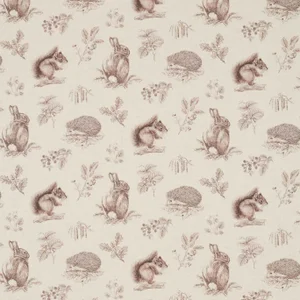 Sanderson Squirrel & Hedgehog Fabric in Walnut/Linen