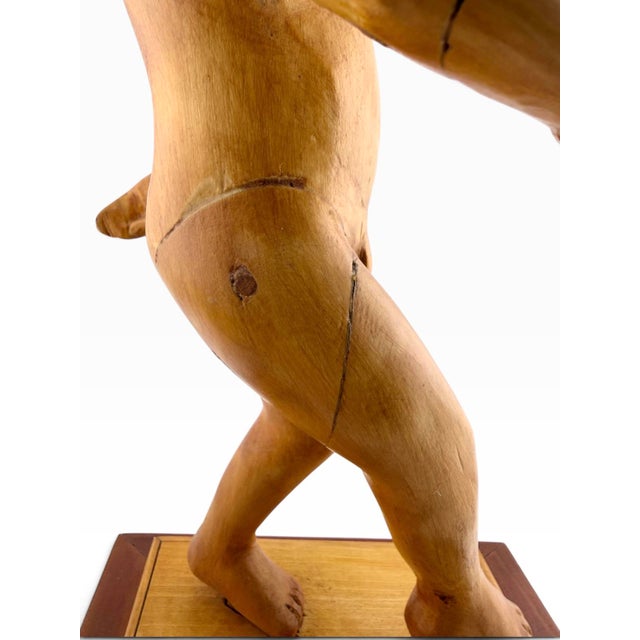 1990s Donald Nelsen Modernist Painted Wood Walking Figure Sculpture With Fez For Sale - Image 12 of 18