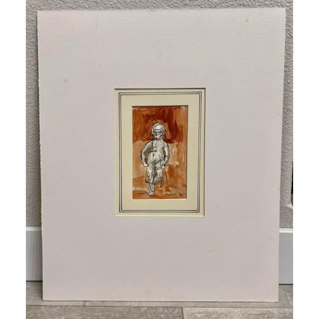 Paper Impressive 1960’s Vintage Abstract Expressionist Painting of a Standing Figure by Artist Michael Davies For Sale - Image 7 of 7