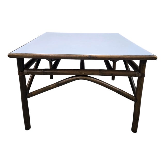 Vintage Modern Coastal Bamboo Side Table by Vogue Rattan For Sale