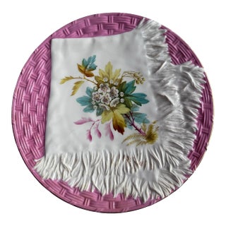 Ej Bodley English Pink Embossed Trompe L’Oeil Folded Napkin Plate For Sale
