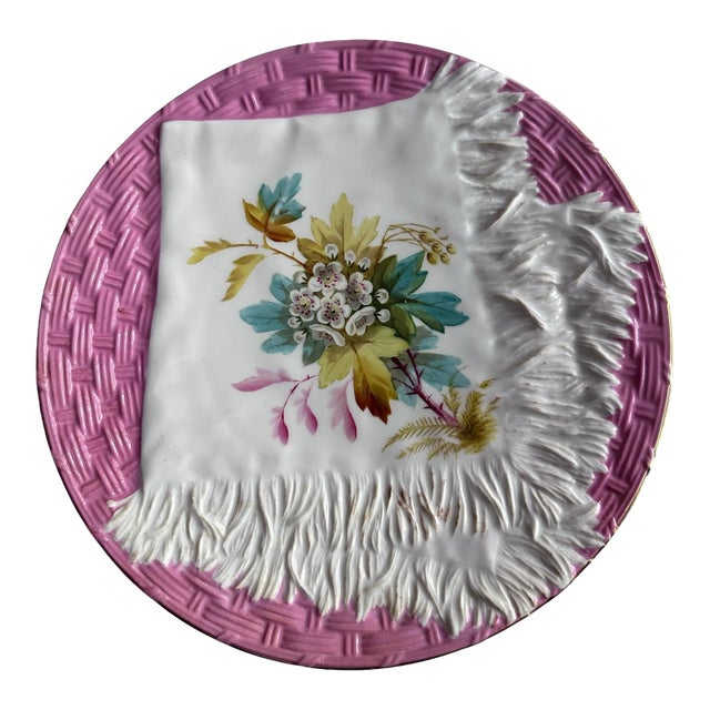 Ej Bodley English Pink Embossed Trompe L’Oeil Folded Napkin Plate For Sale
