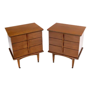Pair of Three-Drawer Walnut End Tables Nightstands Small Chests