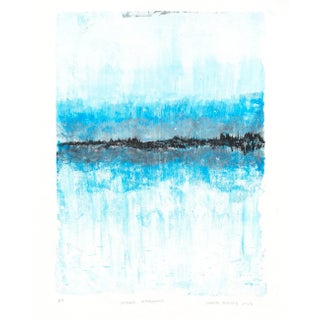 Mangroves-03 Abstract Landscape Monoprint Grey Blue by Carrie Bergey For Sale