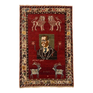 Rare Vintage Turkish Sivas Rug Depicting Atatürk | Dated 1949 | 4x6 Figural Rug For Sale