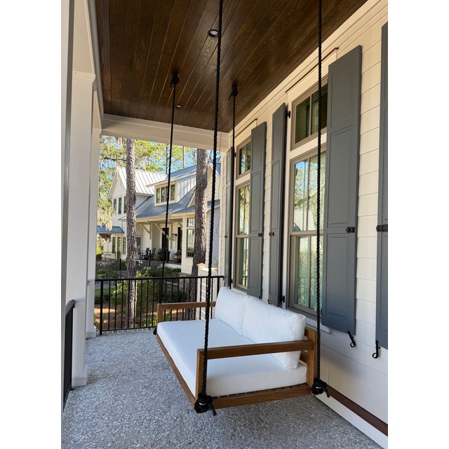 ModHaven Bimini Teak Swing Bed - Outdoor Porch Swing With Cushions For Sale In Savannah - Image 6 of 13
