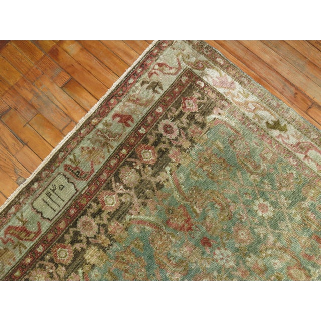 Rare Wide Long Green Antique Persian Malayer Runner For Sale - Image 4 of 6