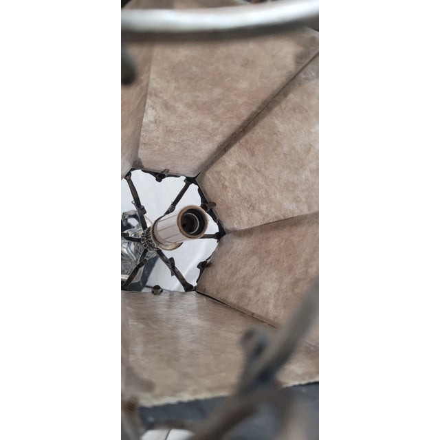 1900 Silver Plated Spanish Brass Statue Lamp With Mica Shade For Sale - Image 11 of 13